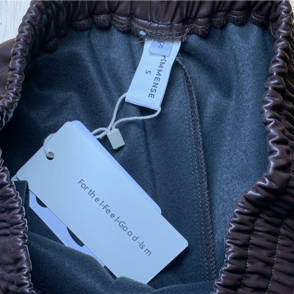 Commense Chocolate Brown Wide Leg Elastic Waist Drawstring Faux Leather Pants Sm - Picture 8 of 10